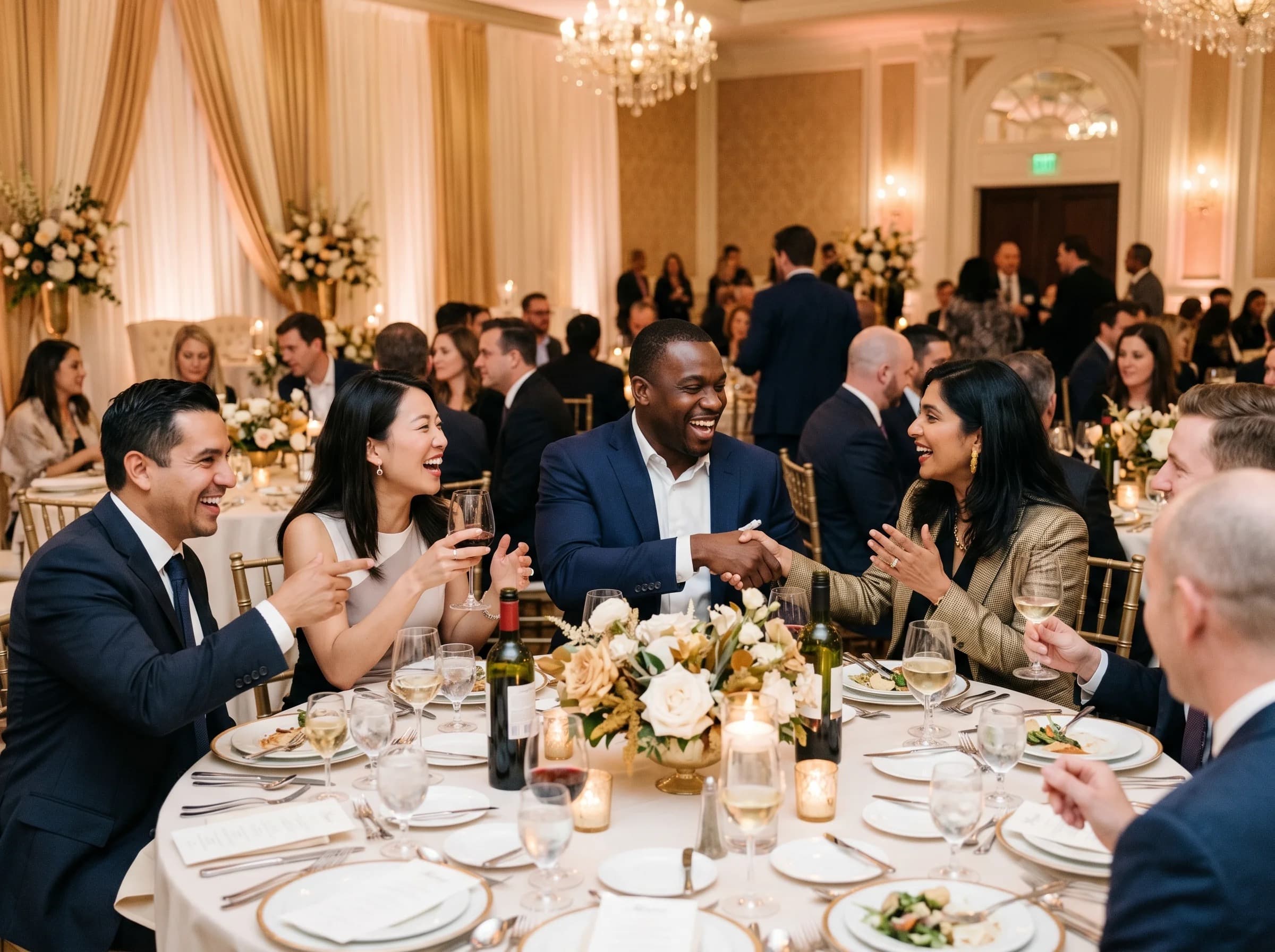 People connecting at a dinner table